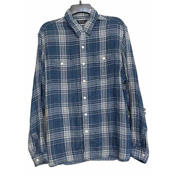 Polo Ralph Lauren‎ Shirt Lightweight 2 Ply Soft Chambray Cotton Button Up Large - Picture 1 of 8
